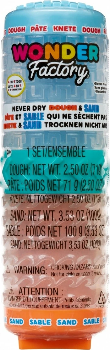 Set modelirne gline in kinetičnega peska Wonder Factory Never Dry, MGA, modra in oranžna