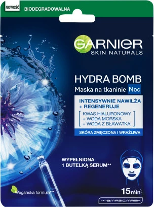 Tkaninska nočna maska za obraz Garnier Hydra Bomb, za ženske, 28 g