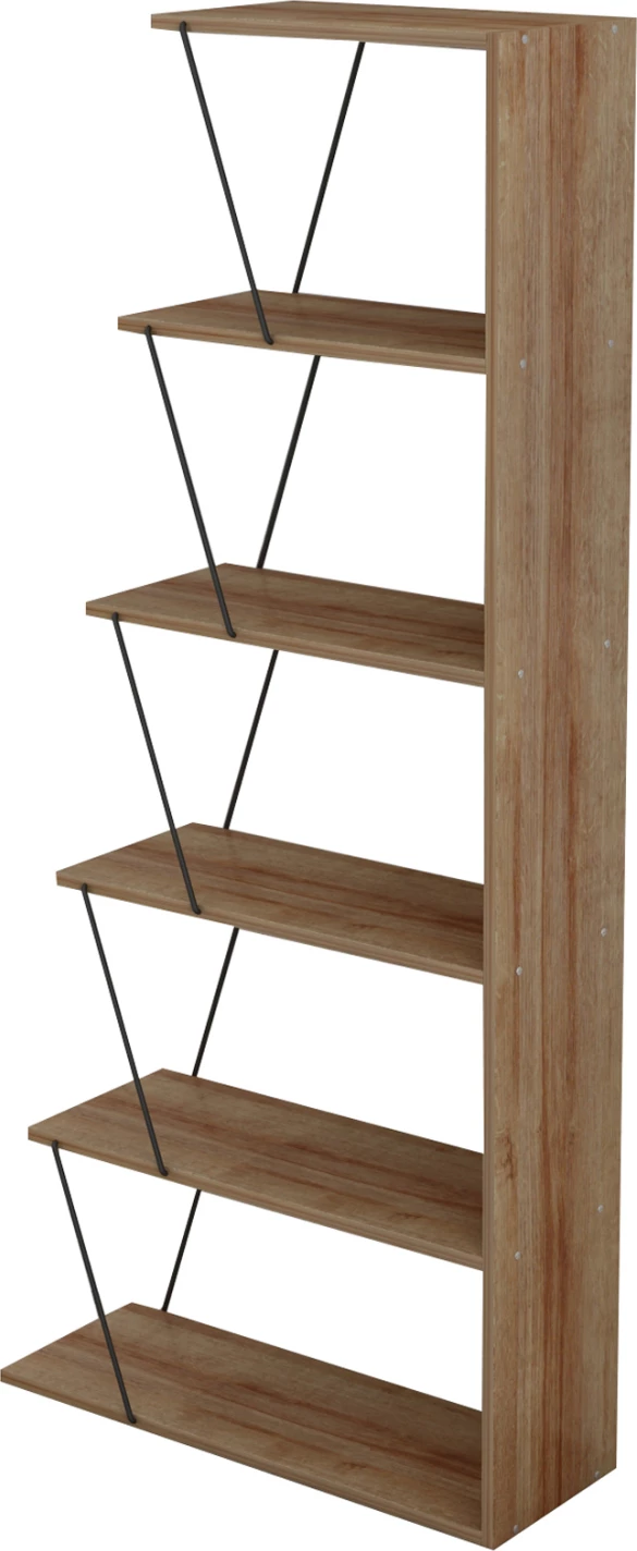 Mini knjižna omara TARS FH2241.14 naravni hrast melamin-črne kovinske palice 65x22-24x146Hcm