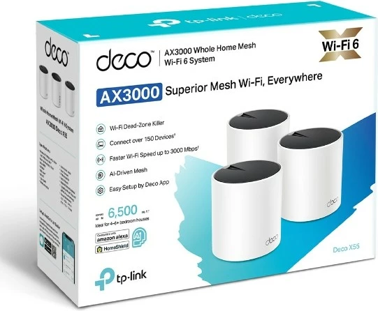Mesh usmerjevalnik TP-Link Deco X55 AX3000, bel, Wi‑Fi 6, dvopasovni