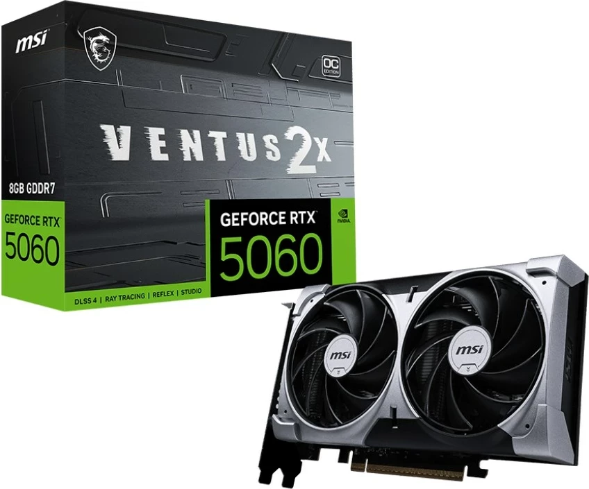 Grafična kartica GeForce RTX 5060 8G VENTUS 2X OC MSI, 8 GB GDDR7, srebrna