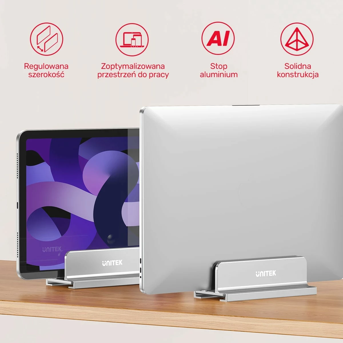 Stojalo za prenosnik Unitek, aluminij, sivo