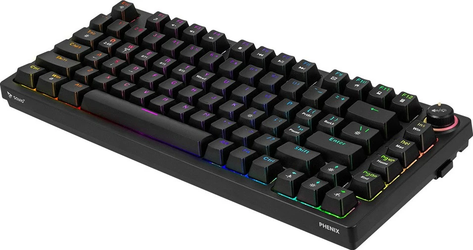 Mehanska brezžična tipkovnica Savio Phenix, Gateron Yellow Pro, 82 tipke, RGB, črna