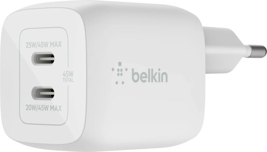 Hitri polnilec, Belkin WCH011vfWH, 45 W, 2x USB Type-C, bel