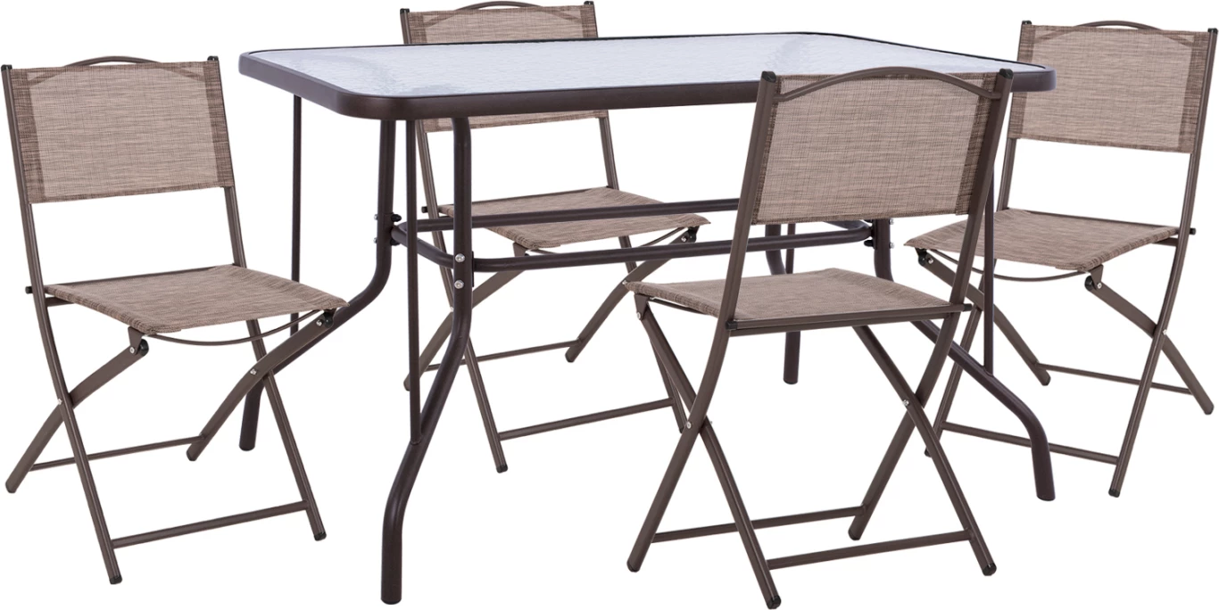 Zunanji jedilni set 5 kosov MAG FH21034 kovinska miza ADAM & 4 zložljivi stoli-rjava