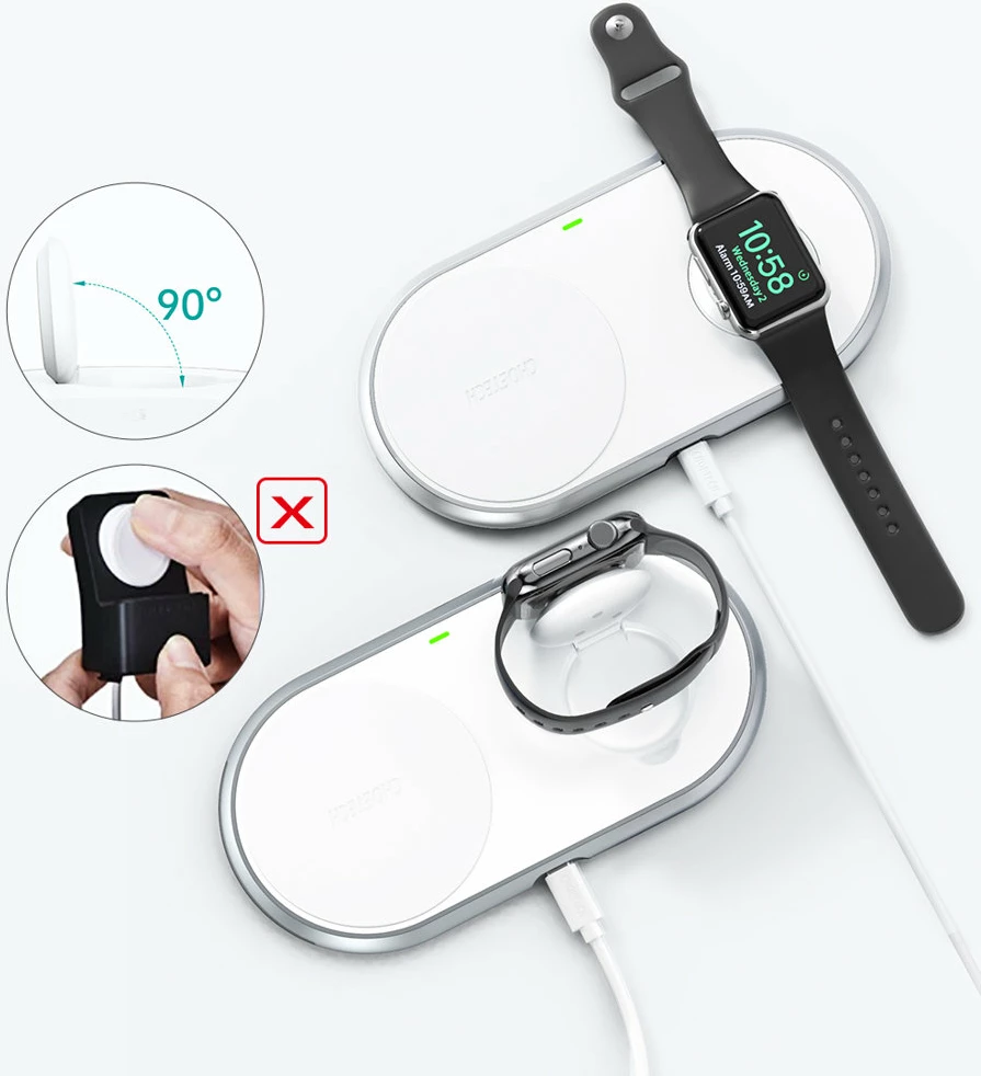 Brezžični polnilec Qi 2-v-1 za pametni telefon in Apple Watch, Choetech T317, USB-C, bel