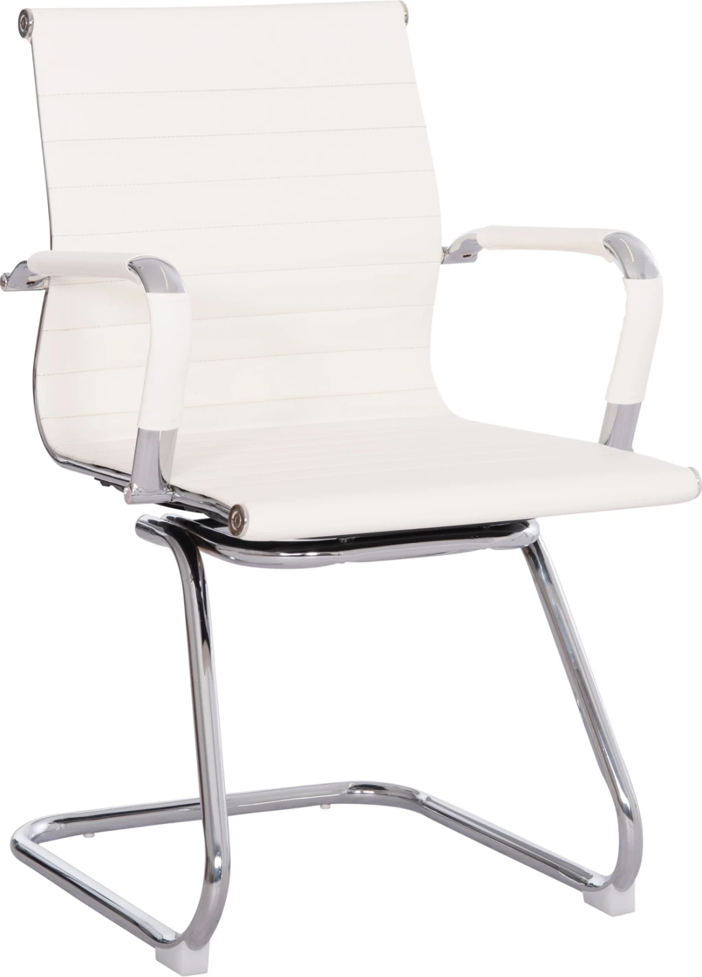 Konferenčni stol BOSS FH1023.32 z nasloni za roke-bela PU-kromirane kovinske noge 54x56x87Hcm, set 2 kosov