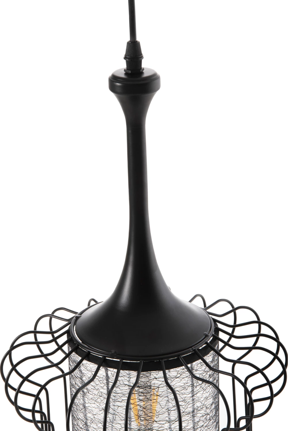 Stropna viseča svetilka FH4087 črna kovina-bela tkanina Φ24x130Hcm