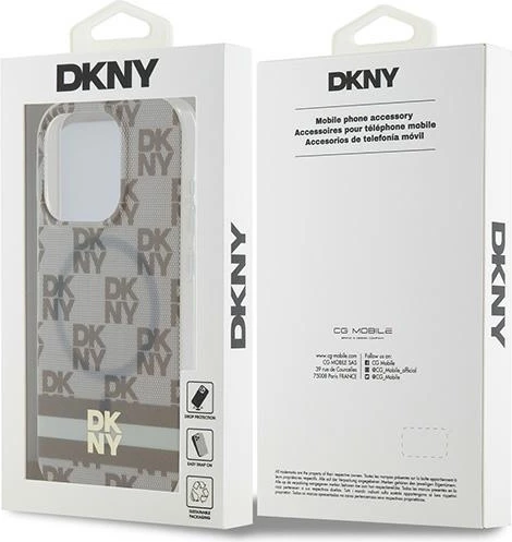 Ohišje DKNY IML z vzorcem šahovnice in potiskanim črtami MagSafe za iPhone 15 Pro, bež