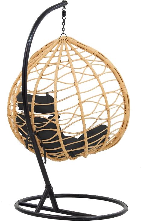 Kovinski viseči stol, naravno črn, blazina črna, 109x119x195 cm Hudson