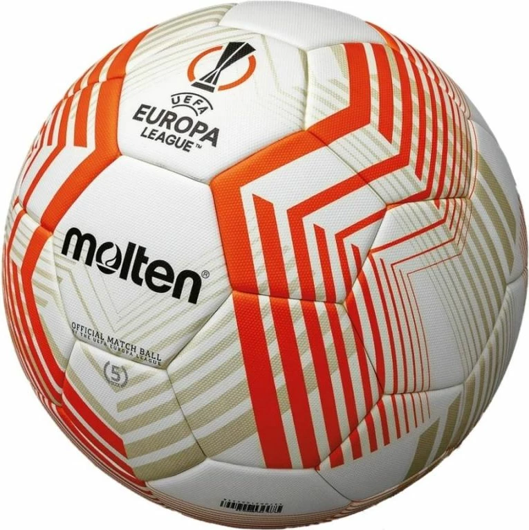 Nogometna žoga UEFA Europa League 2022/23, Molten F5U5000-23, bela/oranžna