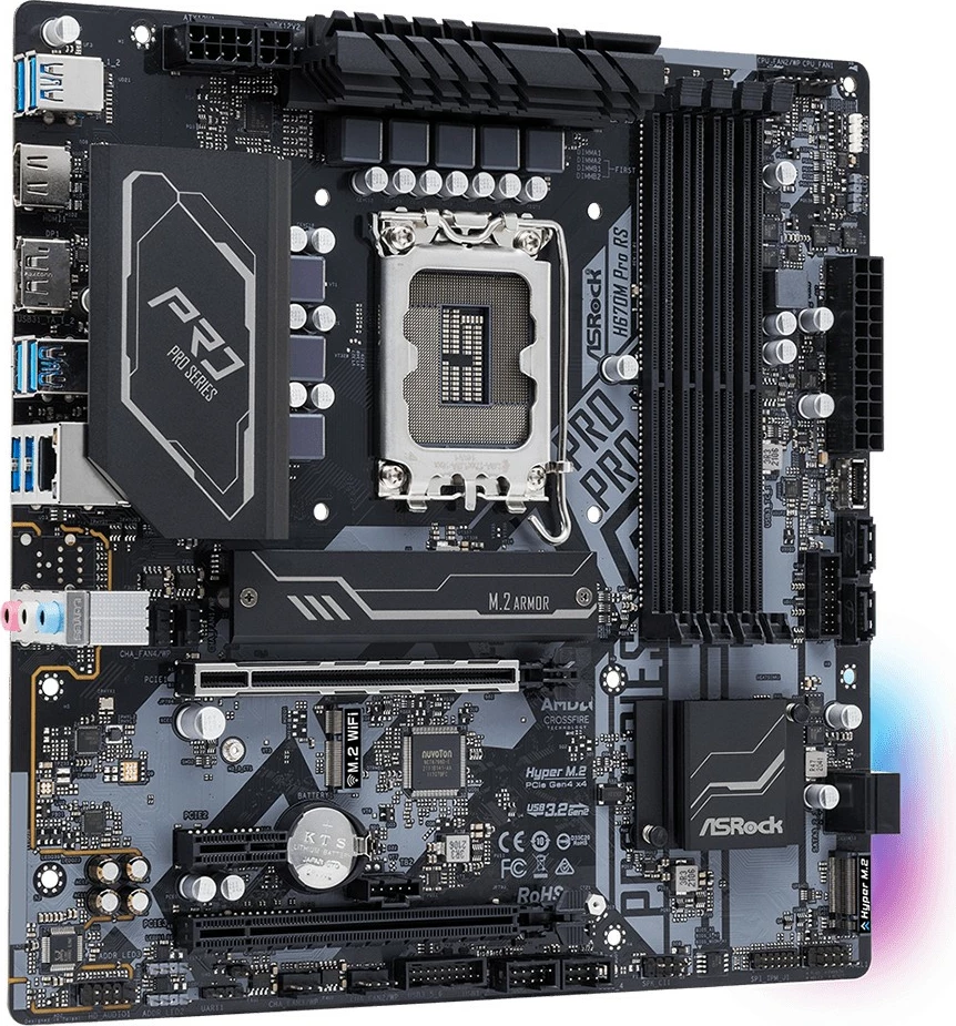 Matična plošča ASRock H670M Pro RS, Intel, LGA 1700, DDR4-SDRAM, 128 GB