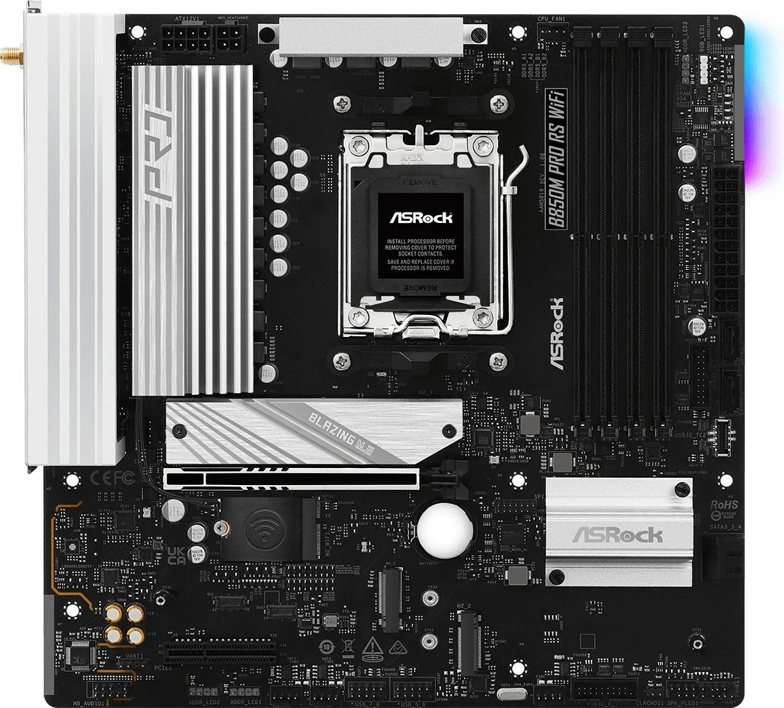 Matična plošča Asrock B850M Pro RS WiFi, Socket AM5, micro ATX, črn