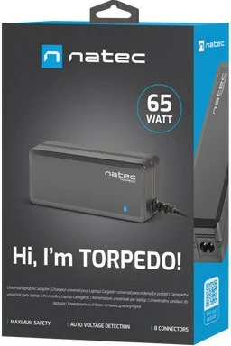 Univerzalni napajalnik za prenosnik 65 W, 8 zamenljivih priključkov, Natec Torpedo UNI-70