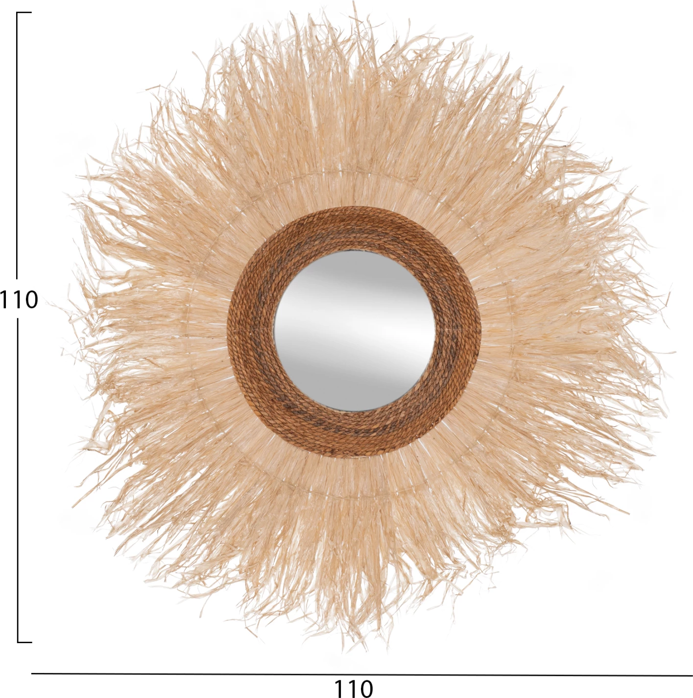 Stensko okroglo ogledalo s sisal okvirjem v naravni barvi 110x4x110H cm FH7744