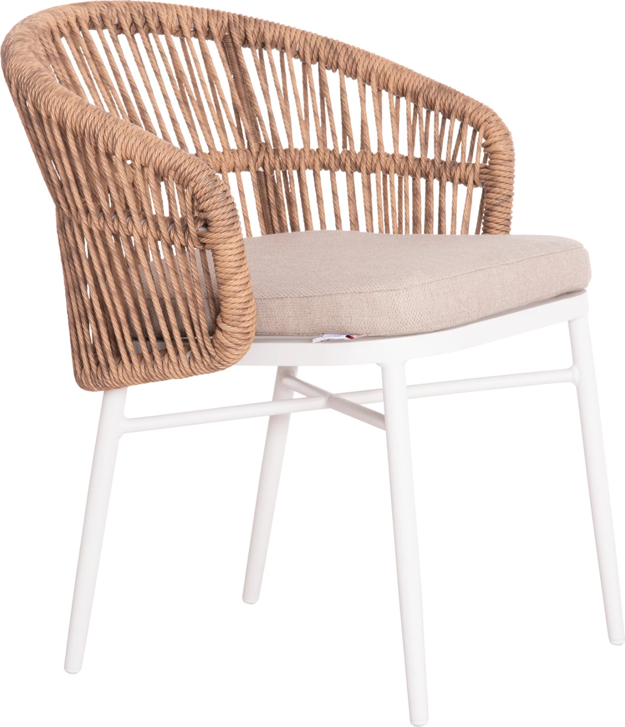 Aluminijast stol ALABAMA FH6265.02, bel - P.E. ratan naraven - bež blazina 58x61x75 H cm