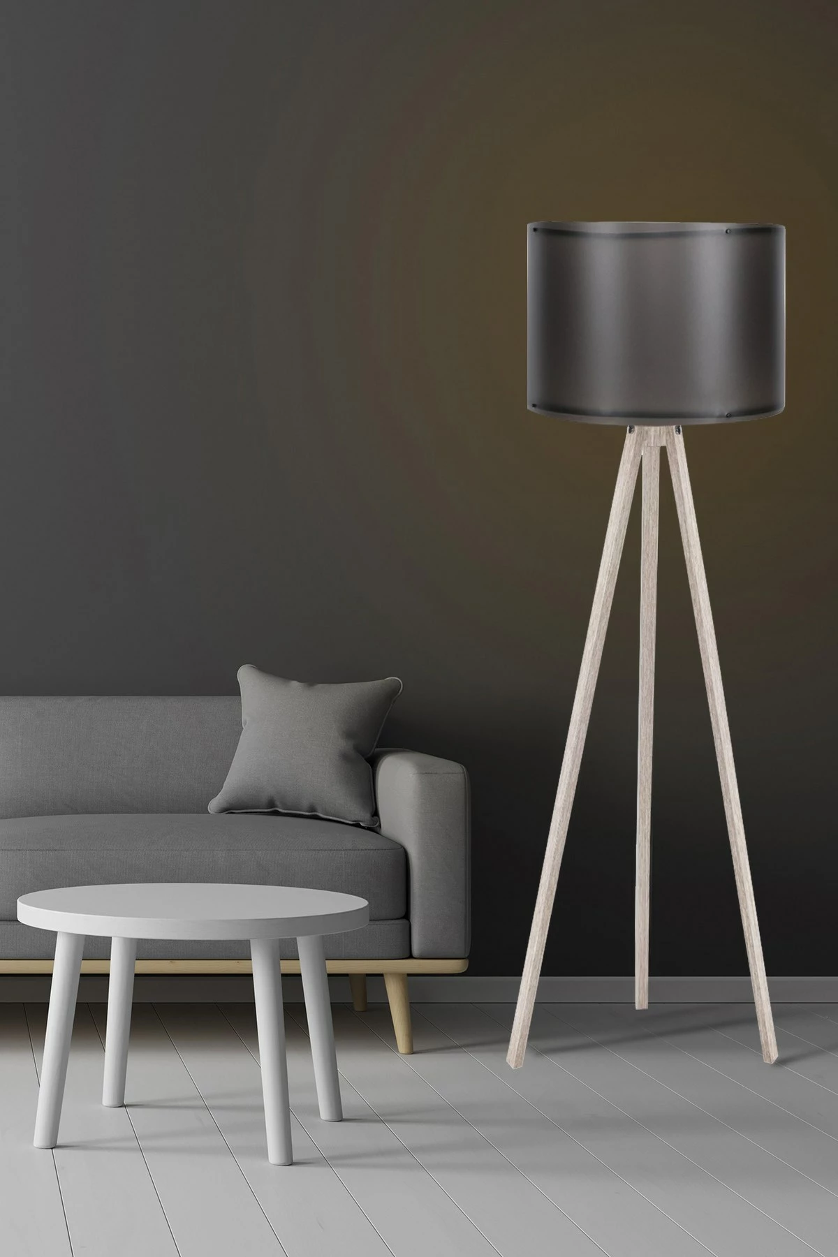 Stojalka za talno svetilko, črno-kremna, 145 cm - Opviq