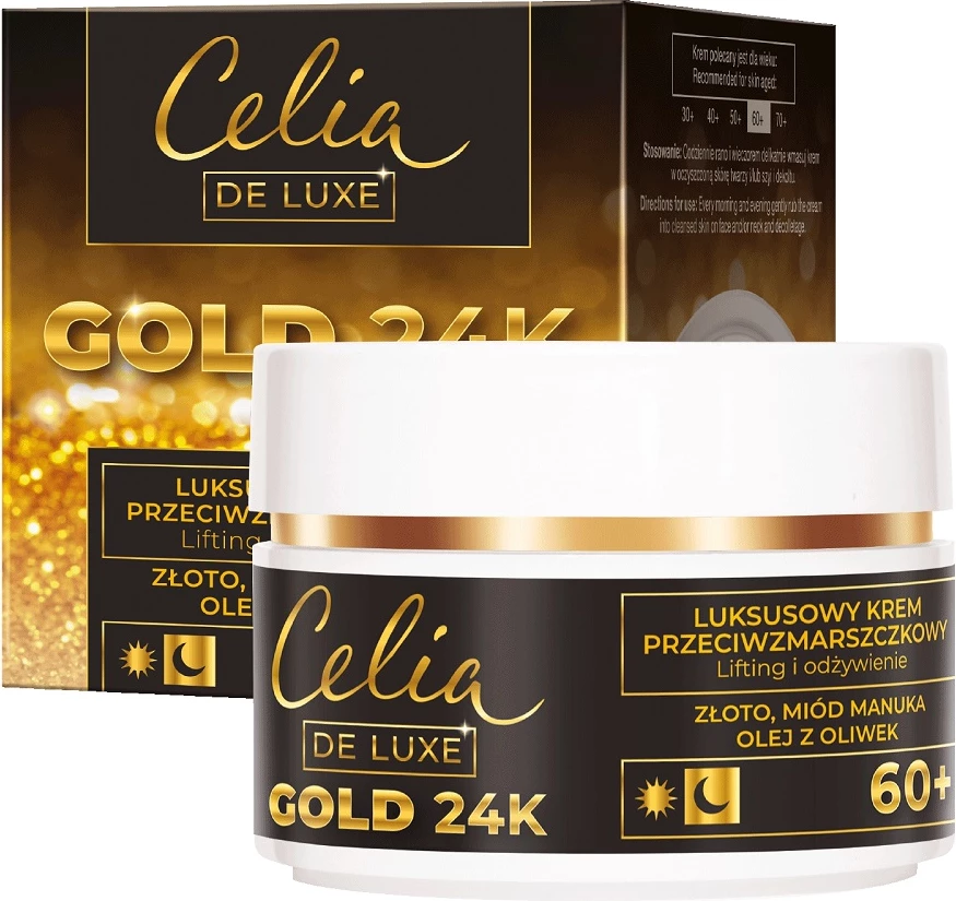 Nočna krema za obraz za ženske De Luxe Gold 24K Celia 60+, 50 ml