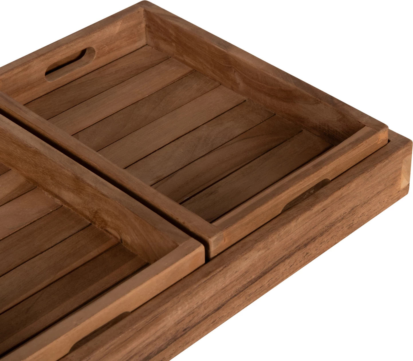Komplet treh pladnjev FH7894 iz tikovega lesa v naravni barvi 39x29x7 cm