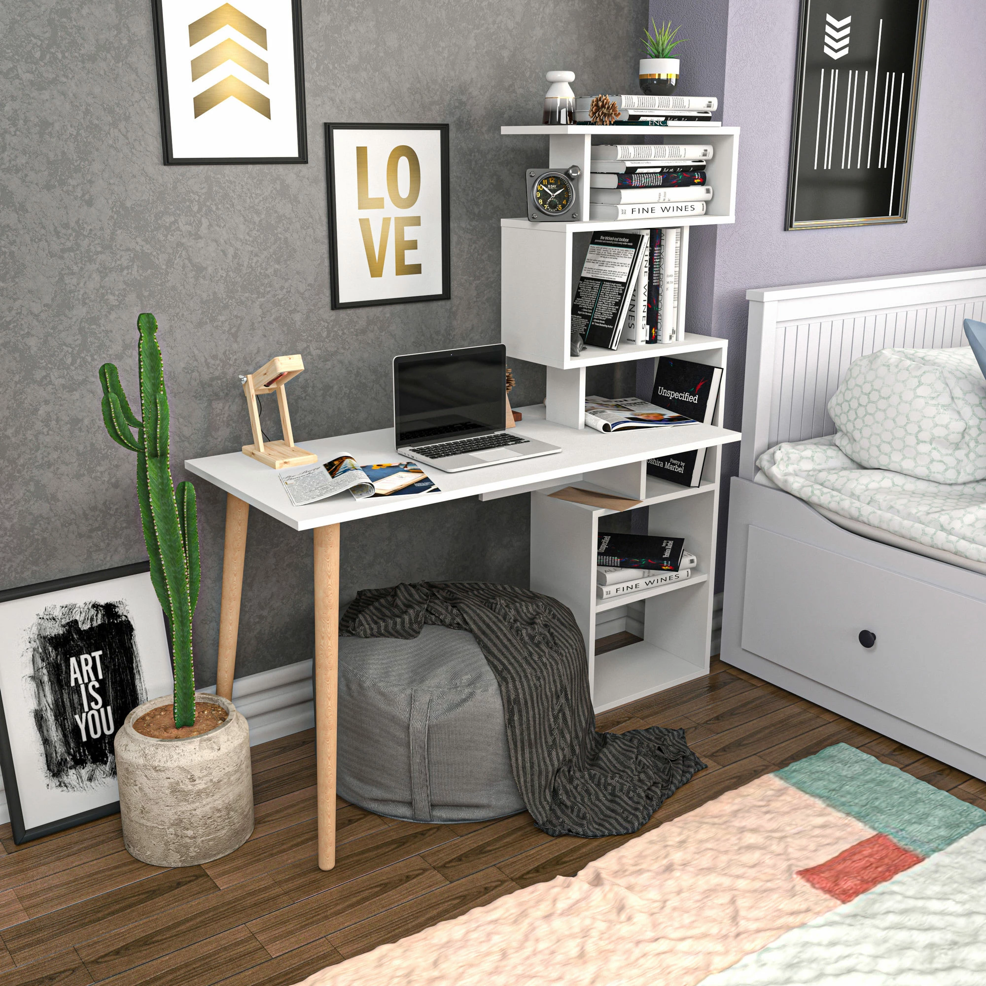 Tavlična delovna miza Hanah Home, Vina, bela