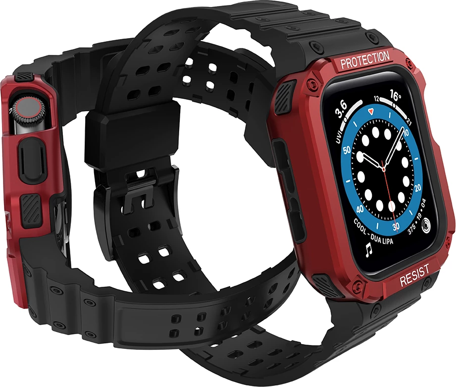 Zaščitni pašček z ovitkom za Apple Watch, Hurtel Protect Strap Band, 41/40/38 mm, črno/rdeč