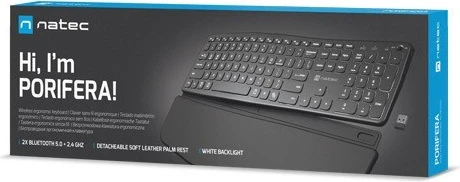 Brezžična tipkovnica Natec Porifera, QWERTY z numerično tipkovnico, 12 multimedijskih tipk, črna, belo osvetljena