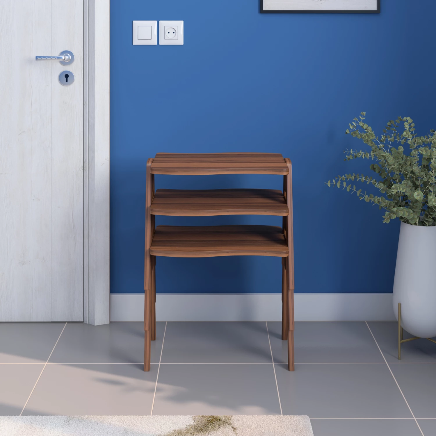 Stranske mize 3-delni set ESSENT FH18175.05 melamin v orehu 45x35x40Hcm