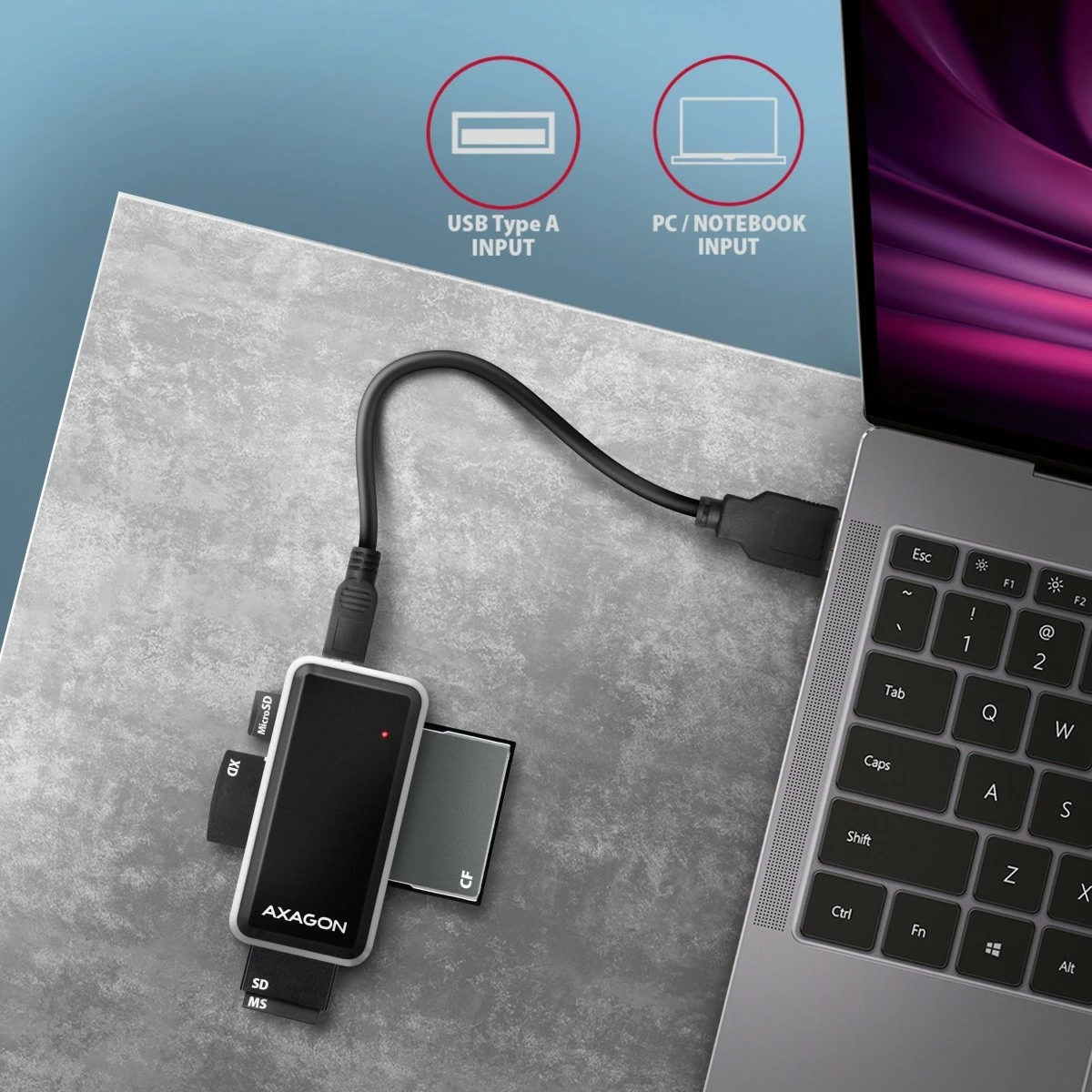 Bralnik kartic AXAGON CRE-X1, 5 rež, USB 2.0, črno/bel