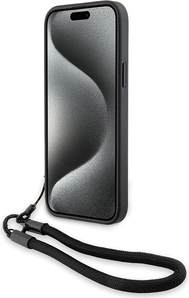 Ovitek za telefon iz naravnega usnja z vrvico BMW Signature Wordmark za iPhone 15/14/13, usnje, črn