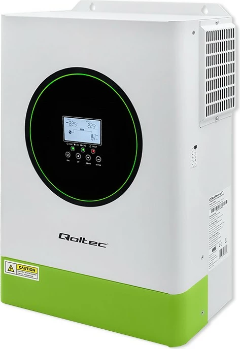 Hibridni solarni inverter Qoltec 53866, 6200W, 120A, 48V, MPPT, BMS, sinus, Wi-Fi, bel/zelen
