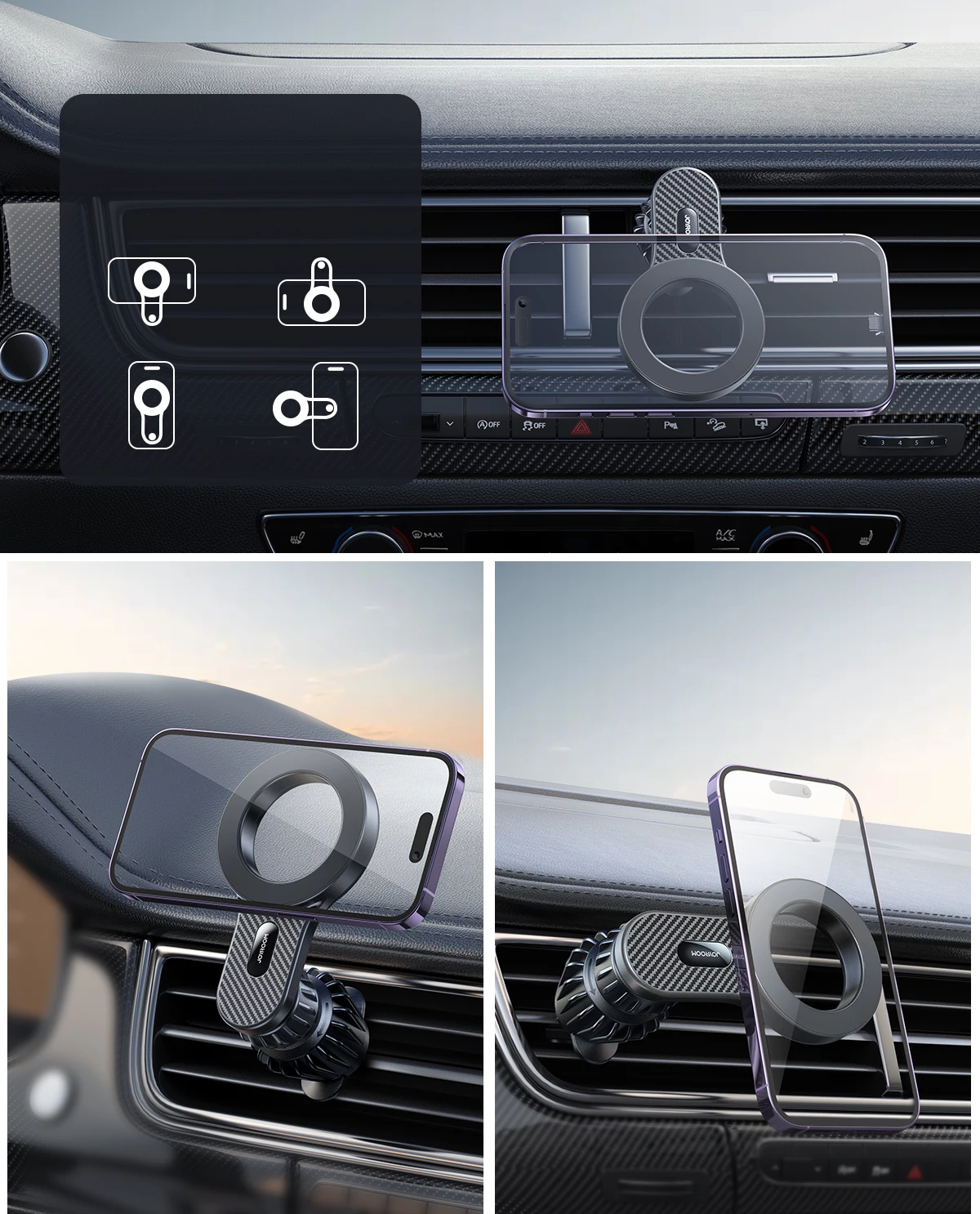 Magnetni avto nosilec za iPhone, MagSafe, črn Joyroom JR-ZS355