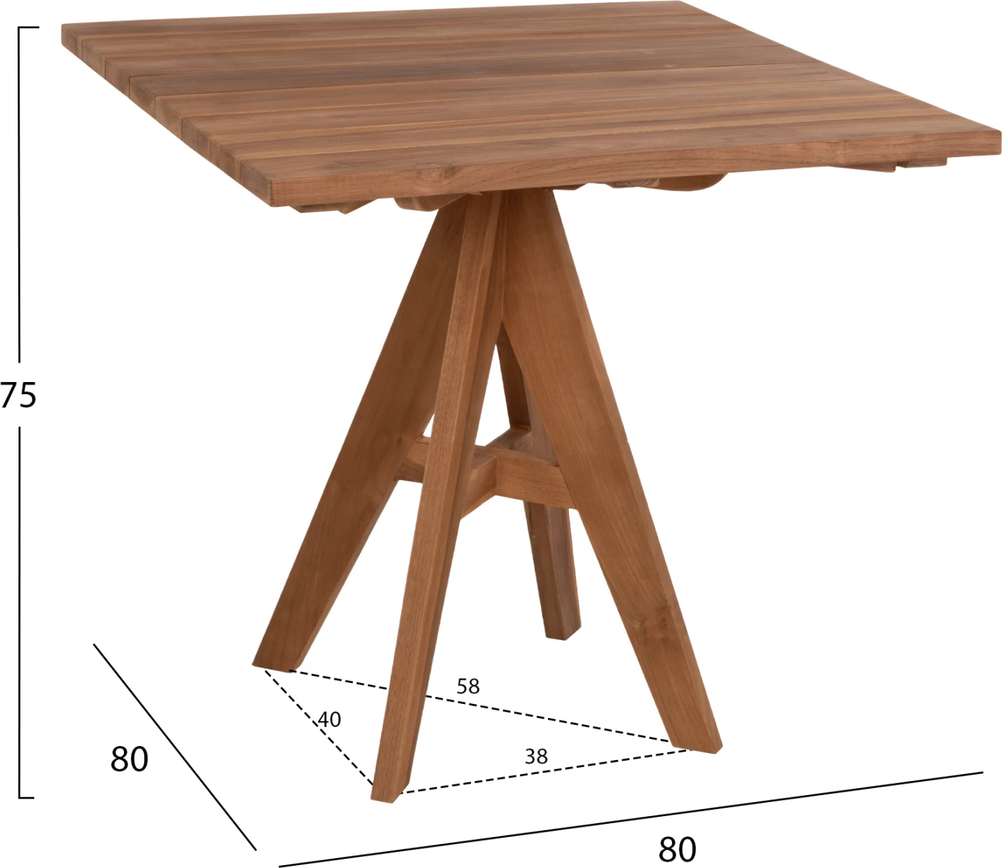 Zunanji jedilni mizi LEO FH9622 kvadratni tikov les 80x80x75Hcm