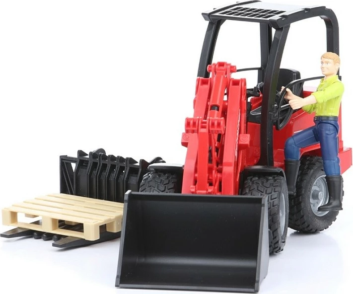 Nakladalec Schaffer z figurico operaterja BRUDER, 1:16, rdeč, komplet