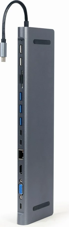 Večvrstni USB adapter, Gembird A-CM-COMBO9-01, 9x vrata, pepelnato siva