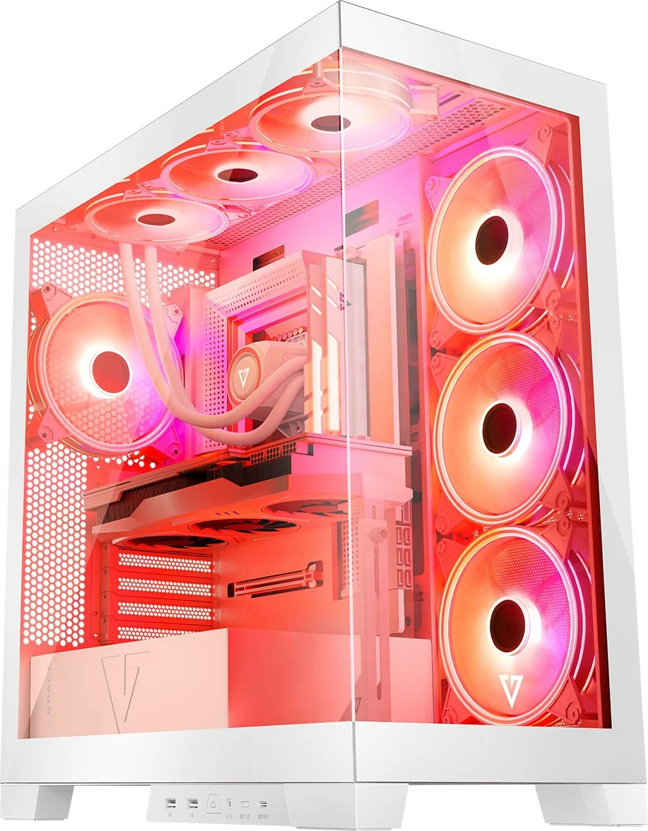 Ohišje MODECOM Volcano Space ARGB, Midi Tower, kaljeno steklo, belo