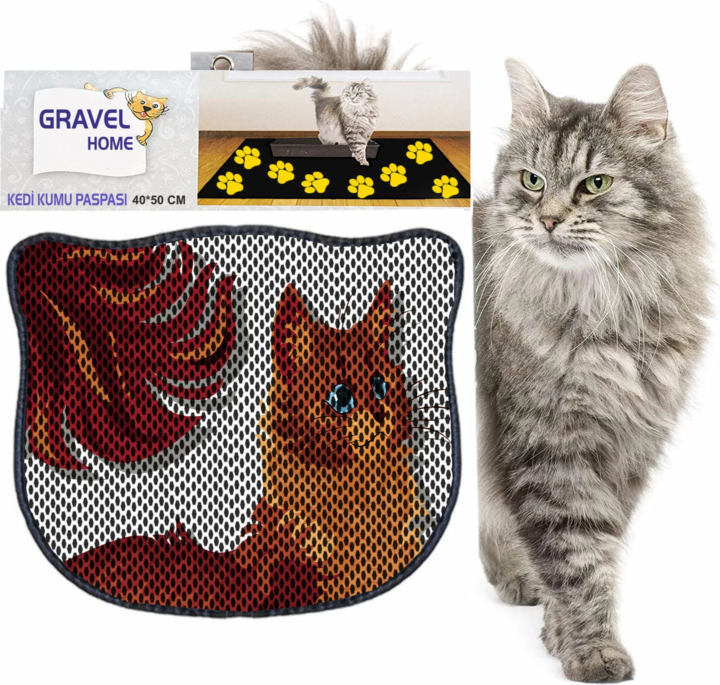 Preproga za mačji pesek, večbarvna, Paws & Whiskers, Kdkafa0093