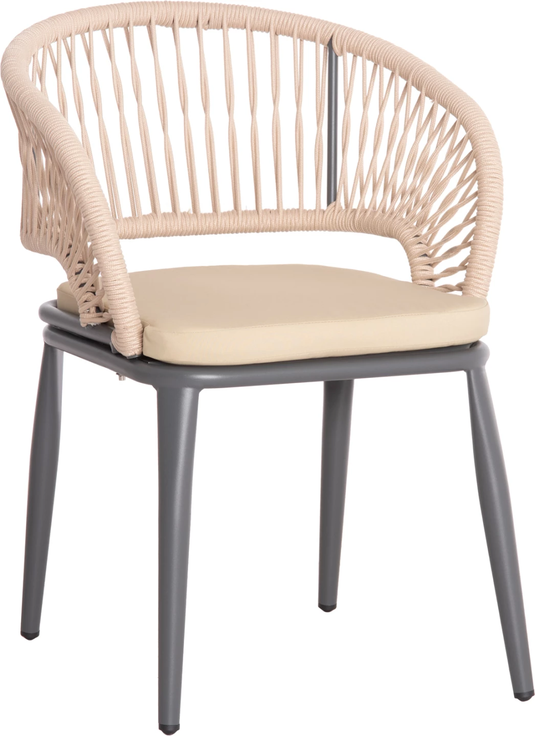 Aluminijasta stol MAGNET FH6287.01, temno siva okvir, kremno-bela P.E. vrvica, 58x63x82 cm, set 4 kosov