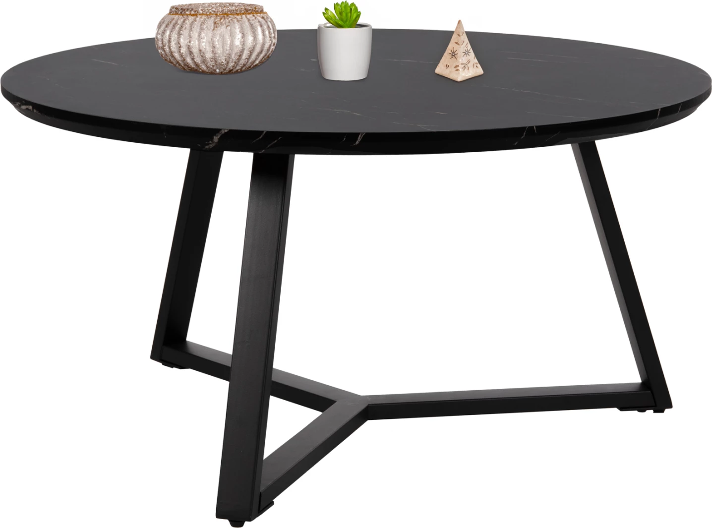 Okrogla klubska miza FH9586.01 iz MDF v črnem marmorju-črna teksturirana kovinska osnova Φ80x42Hcm