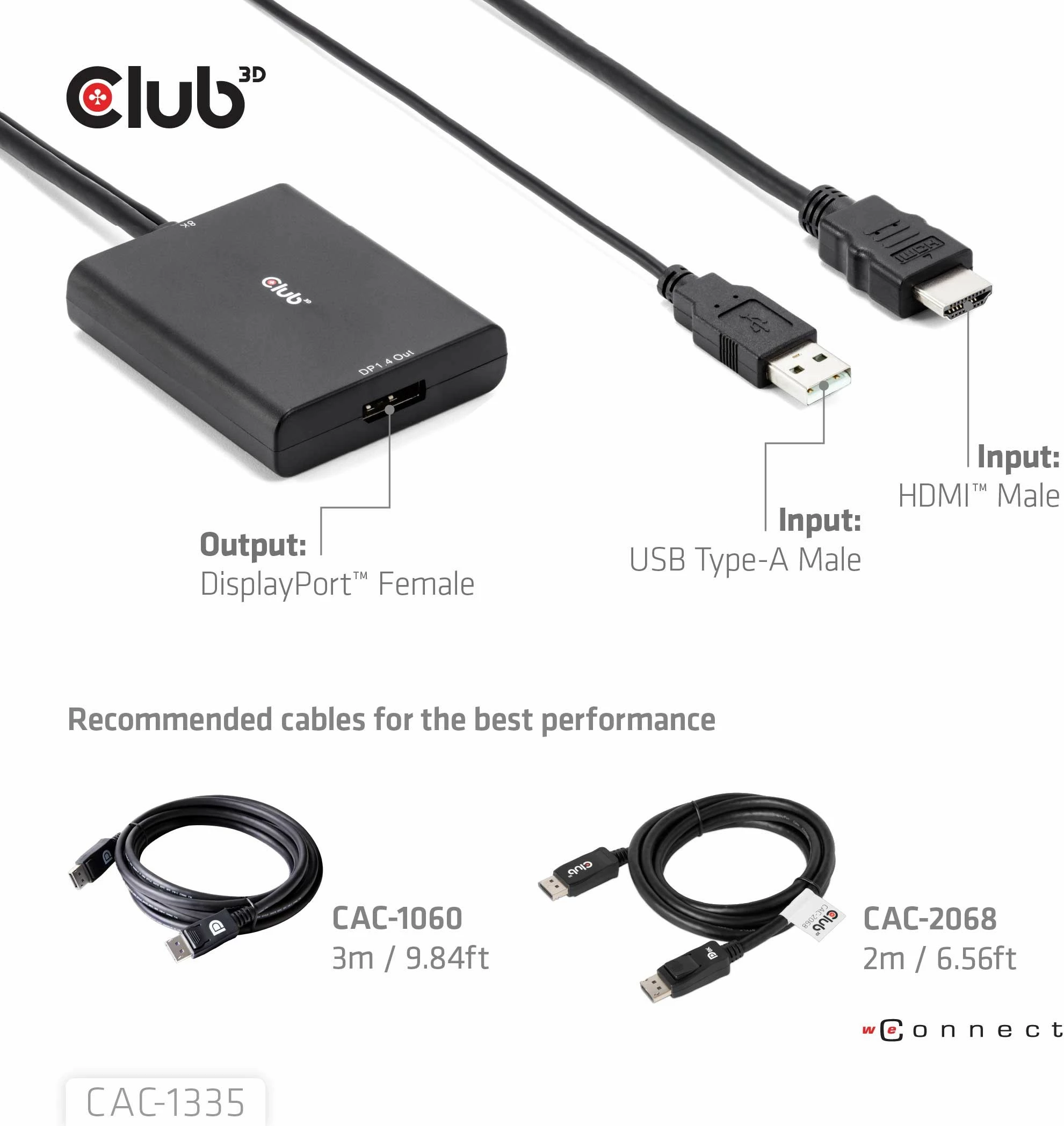 Aktivni adapter HDMI + MicroUSB v DisplayPort 4K 120Hz, 1 m, črn Club3D
