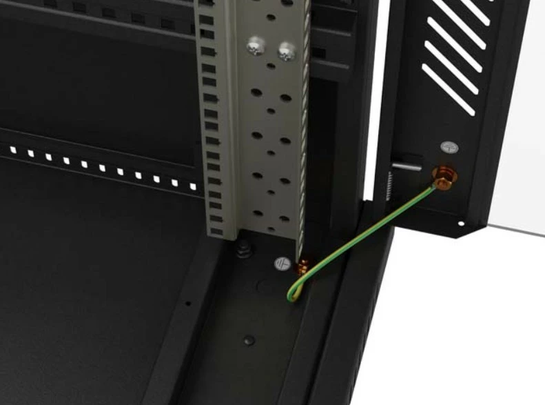 Talni rack kabinet 19", 22U, 600x1200 mm, steklena vrata, Lanberg FF01-6222-12B, nosilnost 800 kg, IP20, Flat Pack, črn