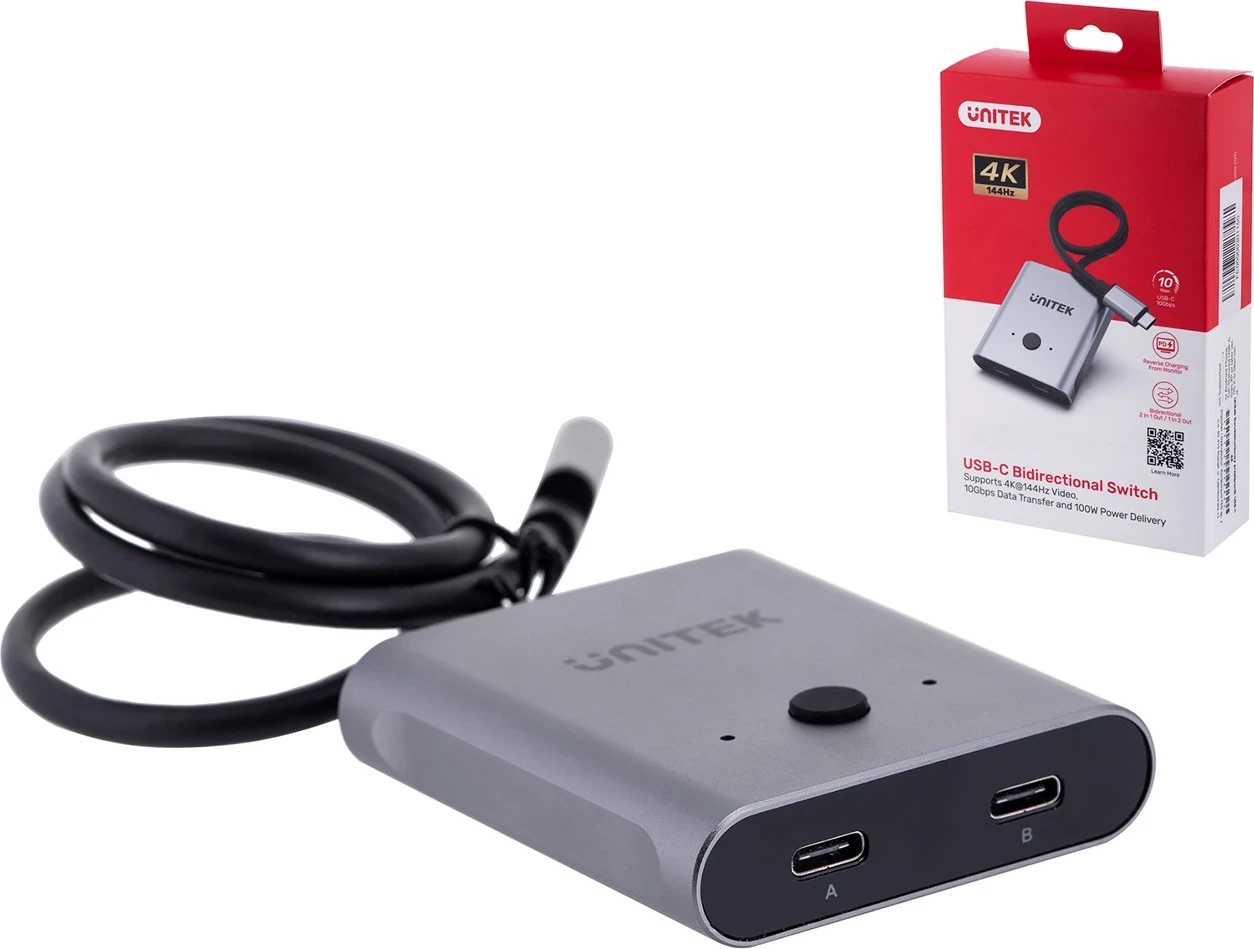 Dvosmerni USB-C preklopnik UNITEK 2 v 1, 4K, črn