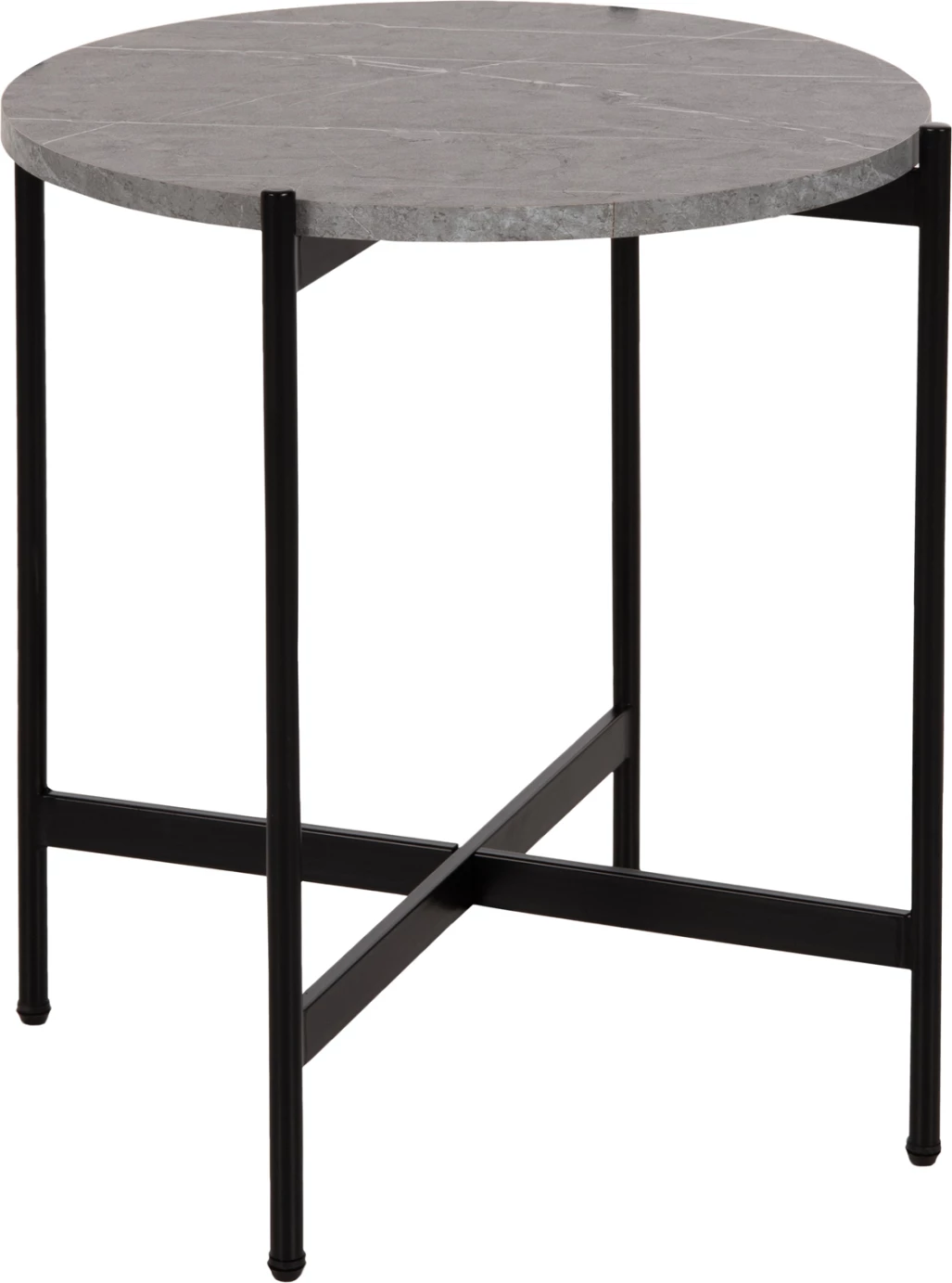 Stranska miza FH9589.02 iz MDF sivega marmorja s črno kovinsko osnovo Φ50x55Hcm