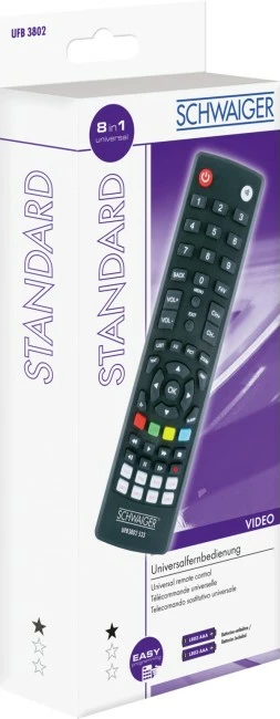 Universalna daljinska upravljalnik Schwaiger UFB3802533, za DTV/TV, s tipkami, črn