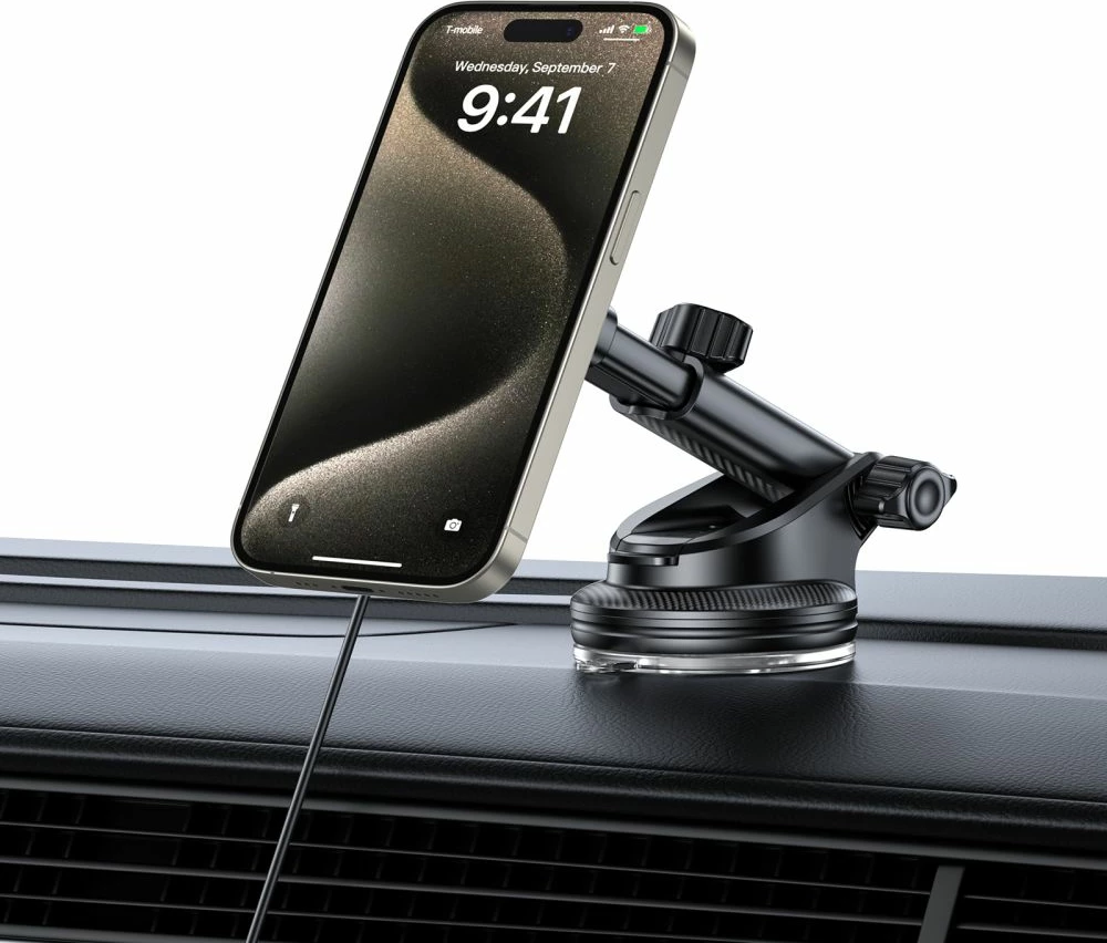 Magnetni nosilec z brezžičnim polnjenjem Tech-Protect MM15W-V5 za avto, MagSafe, 15W, črn