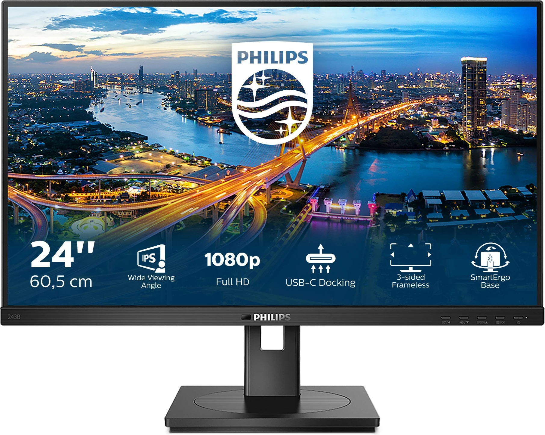23,8-palčni monitor Full HD s USB-C Philips B Line 243B1/00, črn