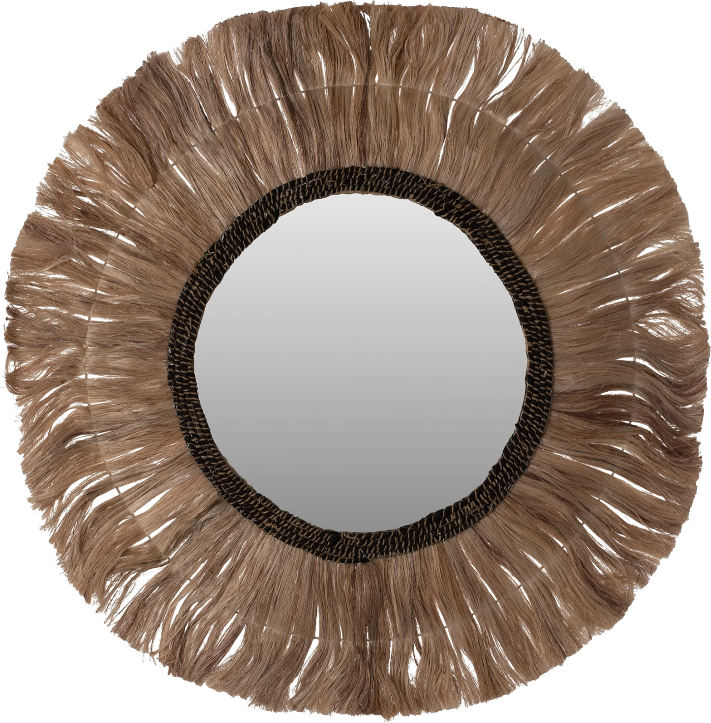 Okroglo ogledalo z okvirjem iz abaka vlaken naravno-črne barve Φ100cm