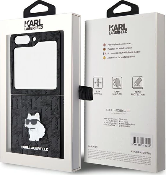 Ovitek za telefon Saffiano Monogram Choupette Pin za Samsung Galaxy Z Flip 5, Karl Lagerfeld, črn