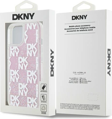 Ovitek za telefon z tekočimi bleščicami, DKNY Liquid Glitter Multilogo, za iPhone 15/14/13, roza