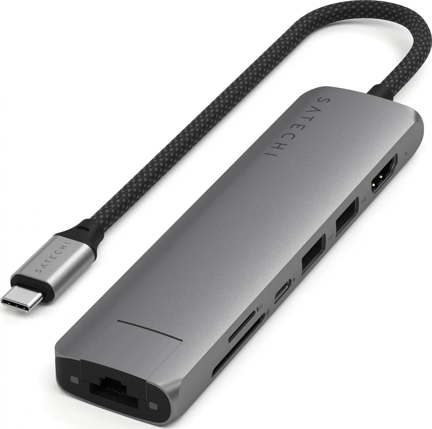 Adapter za razširitev povezav Satechi ST-P7S, 7v1, USB-C, HDMI 4K, Ethernet, siva