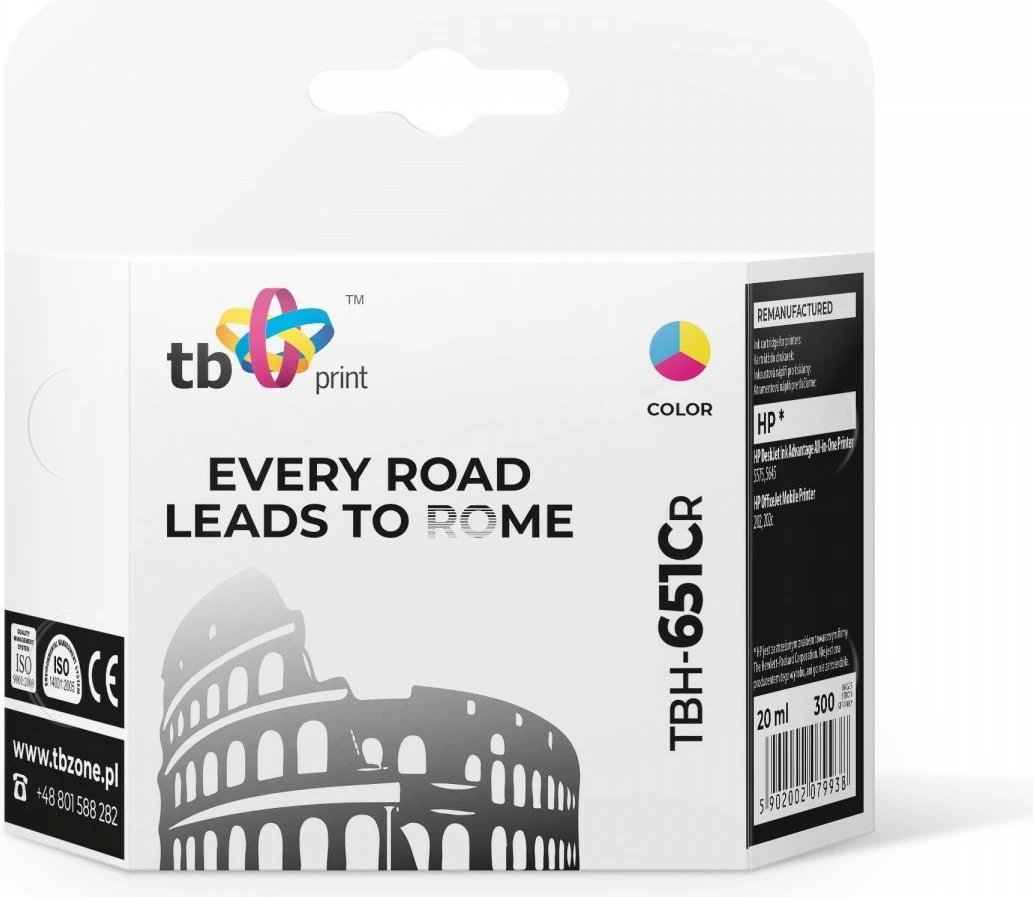 Toner kartuša, barvna TB Print TBH-651CR za HP DeskJet Ink Advantage 5575/5645, OfficeJet 202/202c, 20 ml, obnovljena